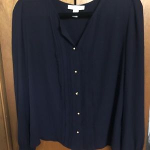 Navy blouse with small pleats